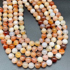10mm Banded Agate Genuine Semi Precious Natural Gemstone Bead Strand Grade A
